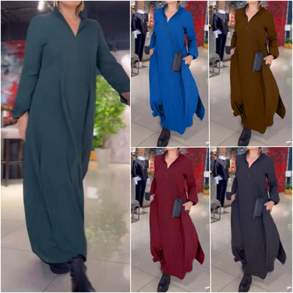 🎁2026 New Arrivals 50% OFF💥Side Slit Lapel Loose Long Dress