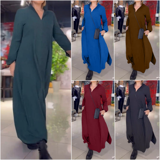 🎁2026 New Arrivals 50% OFF💥Side Slit Lapel Loose Long Dress