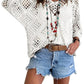🔥Hot Sale-Women's Boho Crochet Tops V Neck Hollow Out Knit Shirts