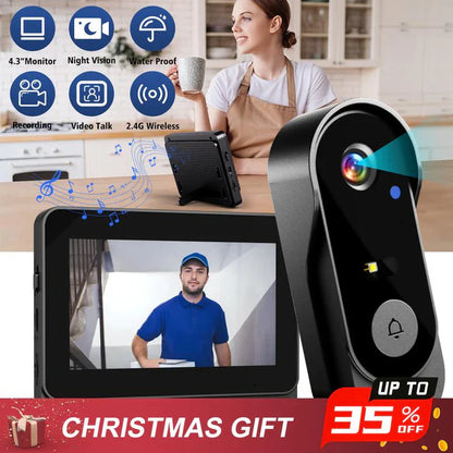 🔥New Year's Special Offer:50% OFF🎉Wireless doorbell camera: 1080P, 170° angle, 4.3-inch screen, IPX65 outdoor waterproof rating, night vision