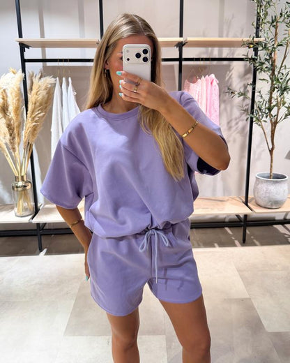 👗🩳 Women's Lounge Set – Relaxed Top & Shorts, Adjustable Drawstring, Deep Pockets – 50% OFF! 🔥🌸