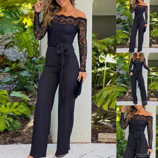 🎁Meet Christmas 50% OFF🎄|Women's Lace Off Shoulder Pant Jumpsuits