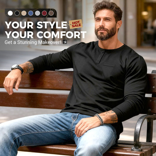 😎BUY MORE SAVE MORE🔥Men’s Slim Fit Henley Long Sleeve T-Shirt