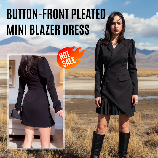 🔥 Limited Time Offer - 50% Off✨ Button-Front Pleated Mini Blazer Dress – Sharp Tailoring & Playful Pleats, Perfect for Office & Dates!