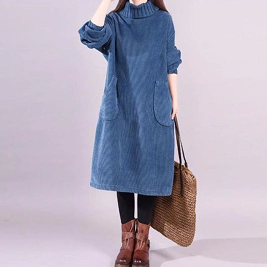 🔥Hot Sale Deals-Women’s High Neck Loose Corduroy Maxi Dress