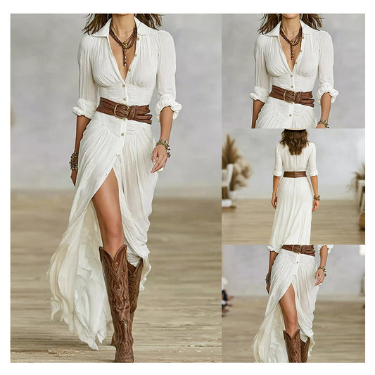 🎁Meet Christmas 50% OFF🎄Long Sleeve Button-Down Maxi Shirt Dress