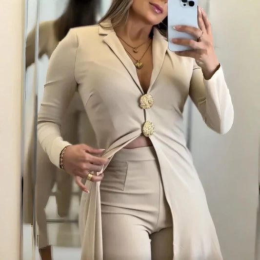 ⏳Time-limited Special🔥Women's Elegant Lapel Long-Sleeve Jumpsuit