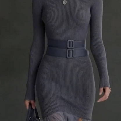 🎁Meet Christmas 50% OFF🎄|Women’s Ribbed Knit Turtleneck Patchwork Midi Dress