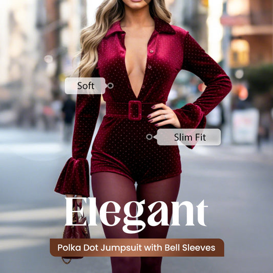 🎁Meet Christmas 50% OFF🎄|Elegant Polka Dot Jumpsuit with Bell Sleeves