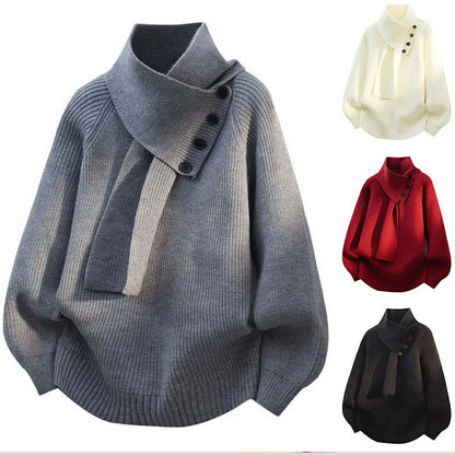 🔥New Year's Special Offer:58% OFF🎉Unisex Casual Ribbed Knit Sweater (Detachable Scarf Style) — Warm & Stylish🧶