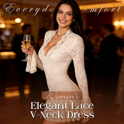 🎁2026 New Arrivals 50% OFF💥Elegant Lace V-Neck Dress with Ruffle Trim