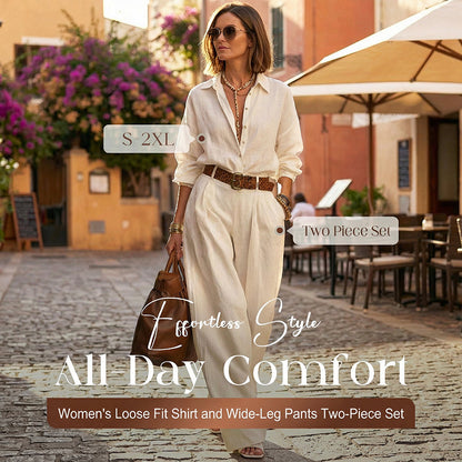 🎁2026 New Arrivals 50% OFF💥Women's Loose Fit Shirt & Wide-Leg Pants Two-Piece Set