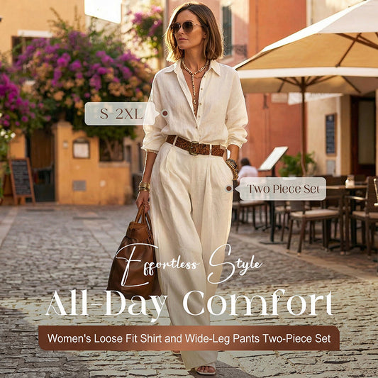 🎁2026 New Arrivals 50% OFF💥Women's Loose Fit Shirt & Wide-Leg Pants Two-Piece Set