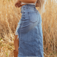 👗💙 50% RABATT! | Högmidjad Denimkjol med Slitningar – Trendiga Distress-detaljer & Asymmetrisk Fåll!