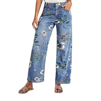 🌸 50 % RABATT NU! 🌸Blommiga Jeans med Raka Ben för Dam