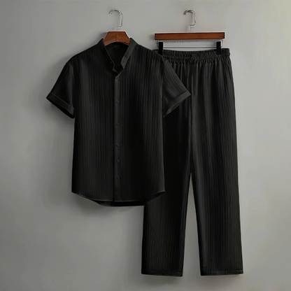👔 BEGRÄNSAD TID – 50 % RABATT! ✨ Herr texturerat set – skjorta & matchande byxor, andningsbart tyg & perfekt för jobb, fest & resa 💼