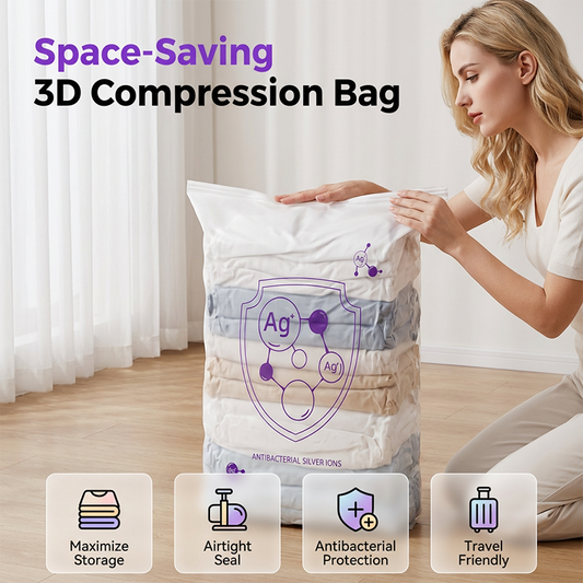 🎒✨🧳Storvaksumförvaringspåse med silverjoner och 3D-komprimeringsteknik – ingen manuell uppblåsning krävs, skyddar mot mögel och fukt