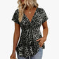 🐆 LIMITED-TIME 50% OFF! ✨ Women’s Leopard Twist-Front Top – V-Neck, Peplum Hem, Bold Print 💃