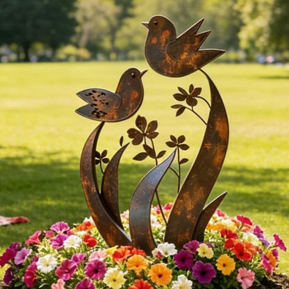 🌼🕊️ Rustic Bird & Flower Metal Garden Stake 🏡