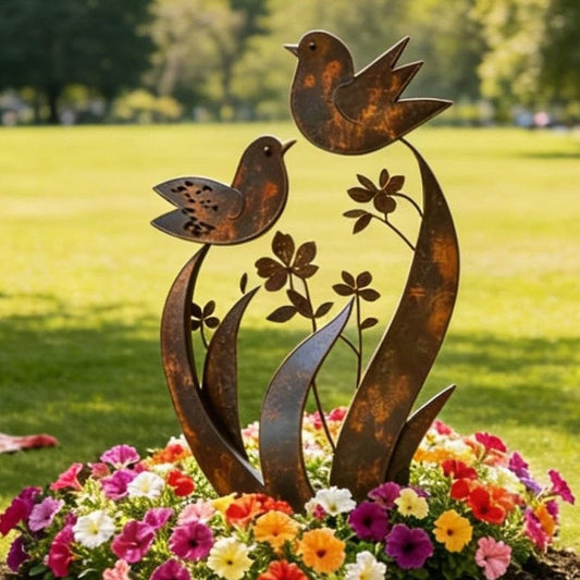 🌼🕊️ Rustic Bird & Flower Metal Garden Stake 🏡