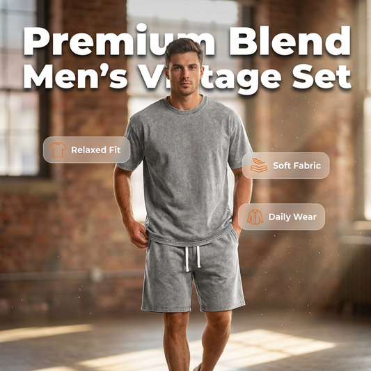 Herr vintage-inspirerad T-shirt och enfärgade shorts – set