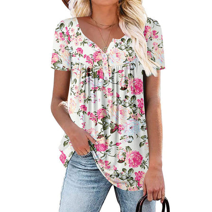 Dam blommig knäppbar T-shirt 🌸 Flödande passform, mjukt tyg – casual & luftig för varma dagar ☀️