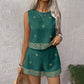 🌺 50% RABATT NU! 🏝️ Bohemian Topp & Shorts Set – Andningsbar Linneblend, Geometriskt Tryck & Högmidjade Shorts – Semesterredo ☀️