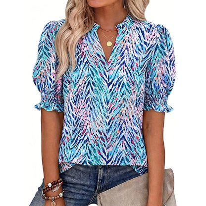 👚 50% RABATT NU! 🌸 Women's Casual Floral Shirt – Kortärmad, Lättvikt & Vårredo – Andningsbar, Lättskött, Vardagscharm ☁️