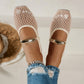 👡 50% RABATT NU! 🌬️ Kvinnors Mesh Mary Jane Flats – Andningsbar Ihålig Design, Metallic Guldtonad Accent & Slip-On – Sval & Chic För Sommaren ✨