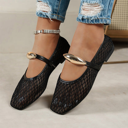 👡 50% RABATT NU! 🌬️ Kvinnors Mesh Mary Jane Flats – Andningsbar Ihålig Design, Metallic Guldtonad Accent & Slip-On – Sval & Chic För Sommaren ✨