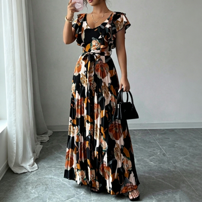👗 🌸 Dam retro maxiklänning med blomprint & plisserade veck – elegant stil, mjukt fall & perfekt för speciella tillfällen ✨