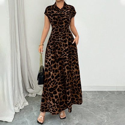 🎁Nyheter 2026 50% RABATT💥Elegant leopardmönstrad klänning med slag i damstil✨