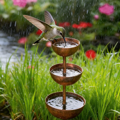 🐦🌿 3-nivå rustik fågelmatare med vattenskål – Markspett för stabil placering i trädgården!