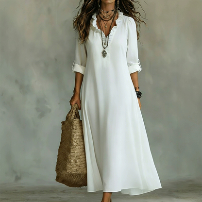 👗 55% RABATT NU! 🌿 Bohemisk Rufflad V-ringad Maxiklänning – Flödande Silhuett & Lätt Tyg – Elegant, Andningsbar & Mångsidig 🏖️