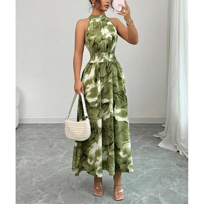 👗50% RABATT NU!🎀Dam Halterneck Ärmäslös Blommig Maxiklänning