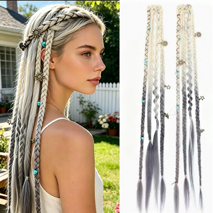 💇‍♀️ 50% RABATT NU! 🌟 Maillard-inspirerade Förflätade Hårförlängningar – Boho-flätor & Pärldetaljer – Perfekt för Festivaler & Äventyr 🎸
