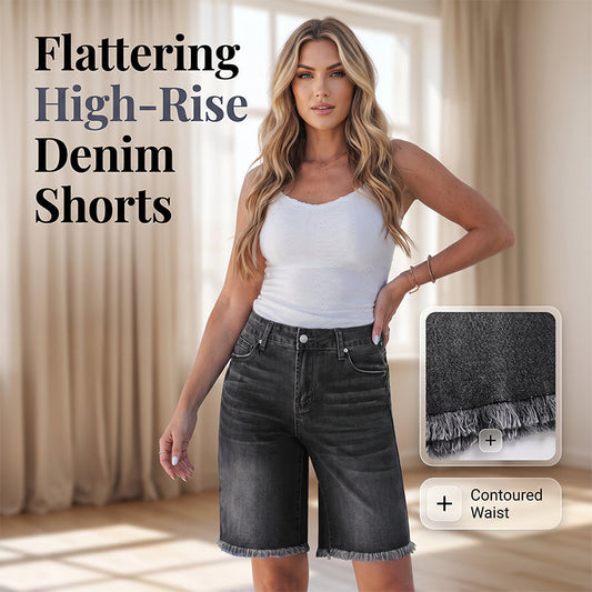 🩳 🌸 Women's Casual High Waisted Fringed Denim Shorts – Stretchy & raw hem – Perfect for summer, beach or casual outings 🏖️✨